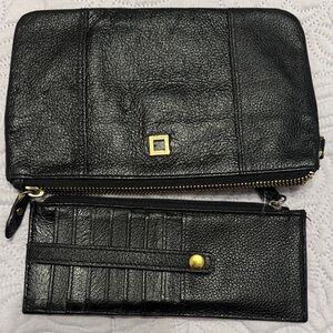 Lodis Black Leather Pouch and Wallet Set
